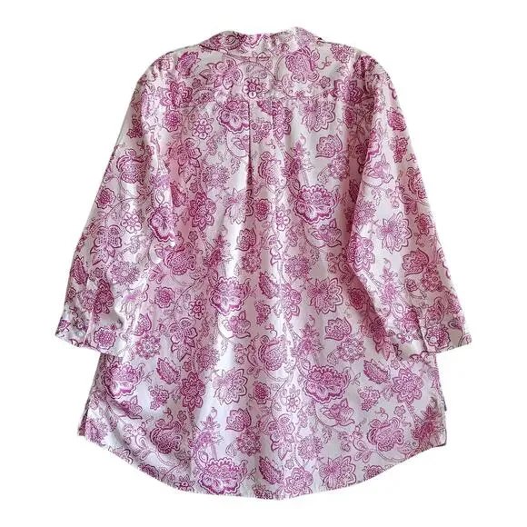 LANDS END Petite 16 16P Blouse Supima Cotton No Iron Paisley Cream Pink 46" Bust - Picture 6 of 7
